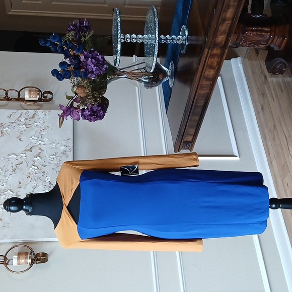 NWT Kasper Royal Blue/Gold Colorbock Sheath Dress. Size M - Picture 4 of 17